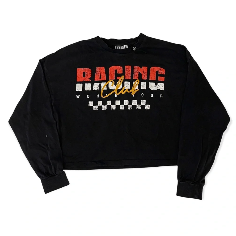 Jennyfer Racing Club World Tour Black Crop Top Long Sleeve Tee - Picture 2 of 8